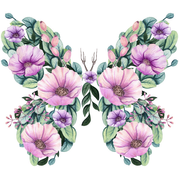 花蝴蝶与水彩花图片下载