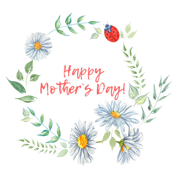 快乐的母亲节。水彩花卉帧。图片下载