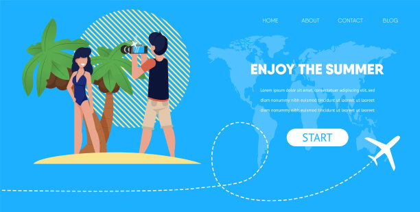 一对情侣在棕榈人附近的海滩女孩拍照图片下载