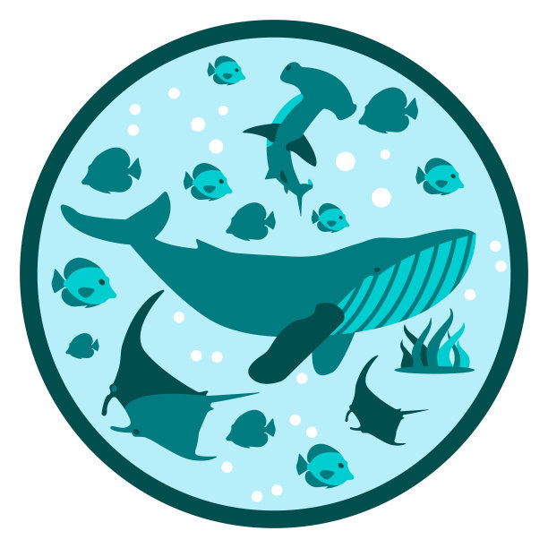 水下生活平面圆形旗帜深风格标志图片下载