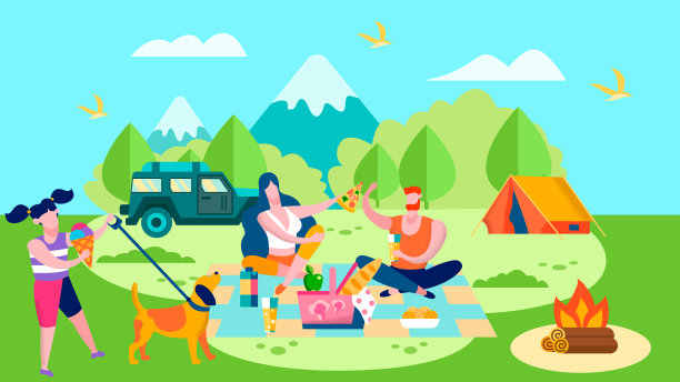 森林卡通夏季露营野餐banner图片下载