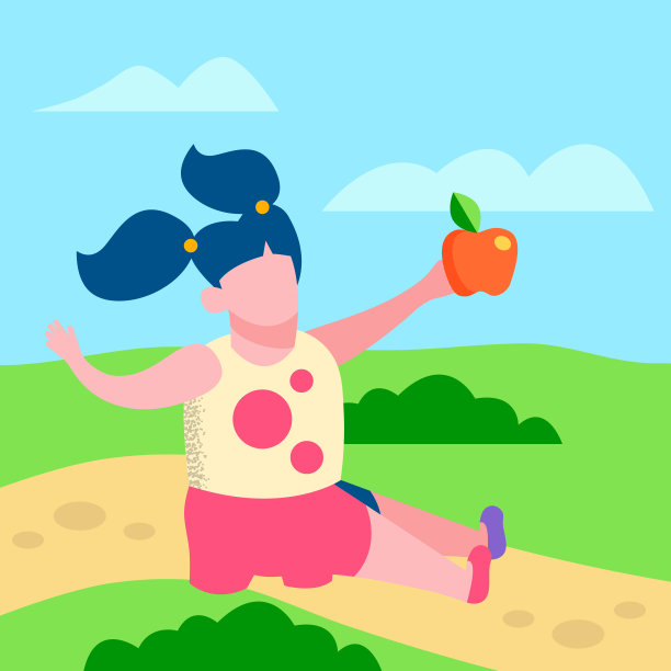 快乐卡通女孩户外娱乐平横幅图片下载