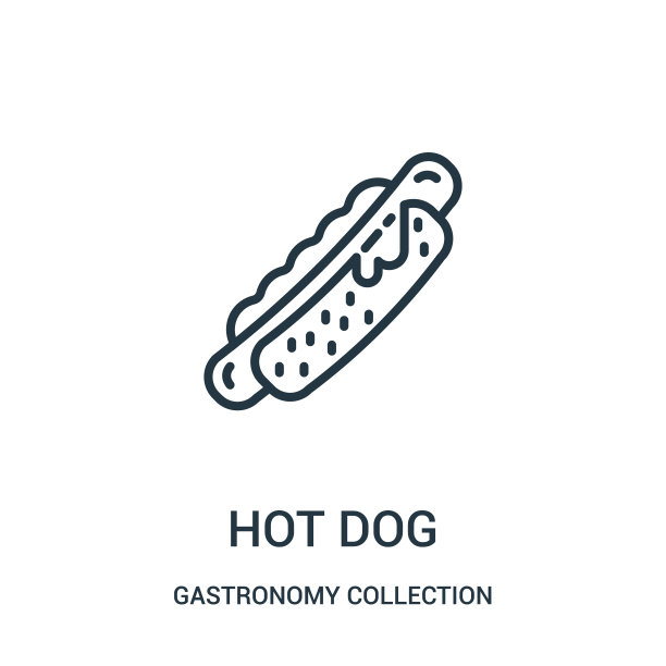 热狗图标矢量从美食收集收集。细线热狗轮廓图标矢量插图。图片下载
