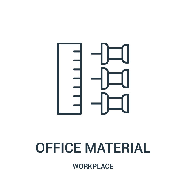 办公室材料图标矢量从工作场所收集。细线办公室材料轮廓图标矢量插图。图片下载