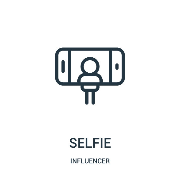 从网红收集的自拍图标矢量。细线自拍轮廓图标矢量插图。图片下载