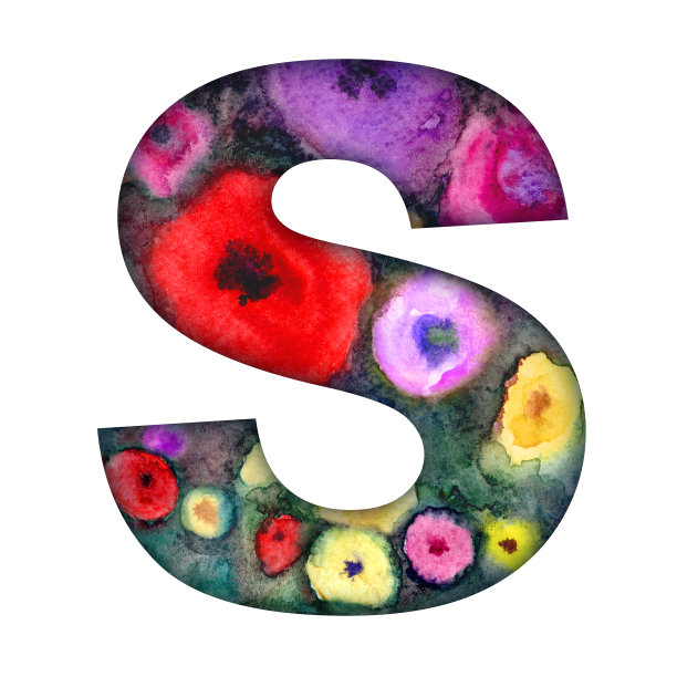 拉丁字母中的S，带有水彩花的纹理图片下载
