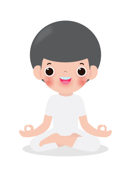 在莲花姿势冥想的孩子。可爱的卡通儿童瑜伽和冥想矢量插图在平面风格。图片下载