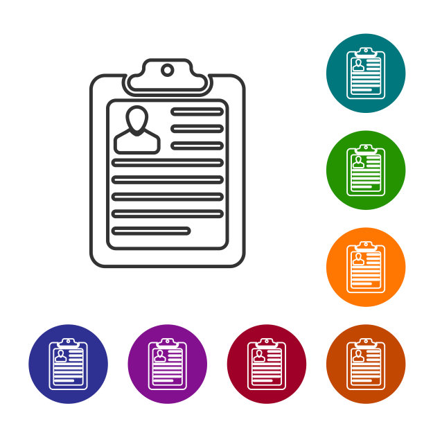 灰色剪贴板，简历线图标孤立在白色背景上。简历的应用程序。个人简历，职位申请表，照片概念。矢量图图片下载