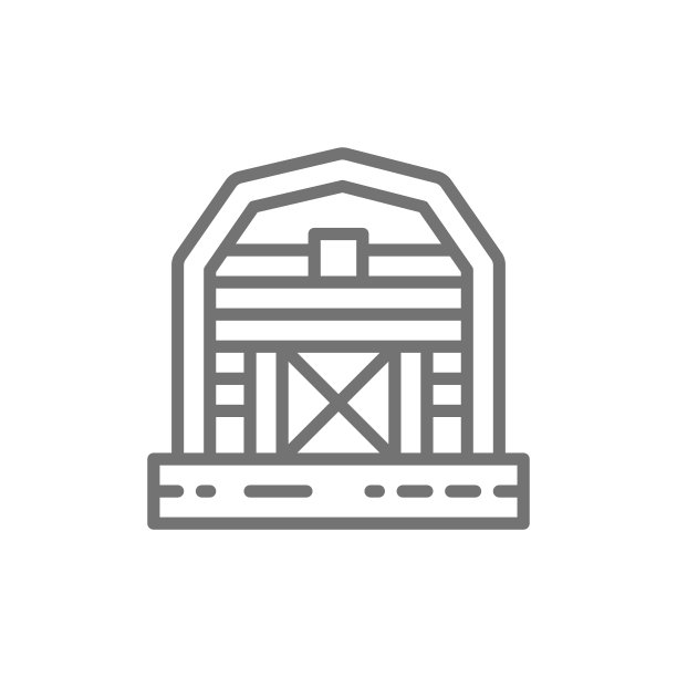 农场谷仓，温室，乡村线图标。在白色背景上隔离图片下载