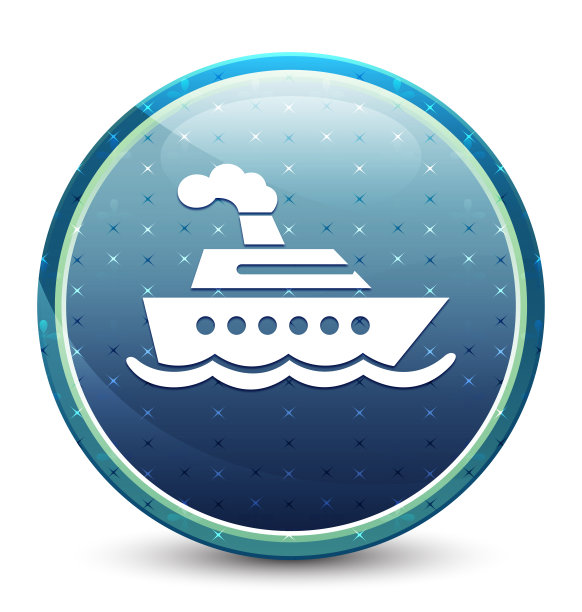 邮轮图标闪亮的天蓝色圆形按钮图片下载