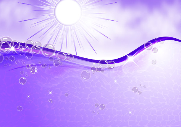 许多气泡在透明的光水的背景上的太阳。抽象的波浪，水下背景，蓬松的云。图片下载