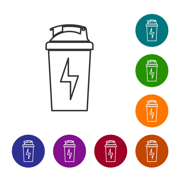 灰色健身摇床线图标孤立在白色背景。运动摇瓶与盖子的水和蛋白质鸡尾酒。矢量图图片下载