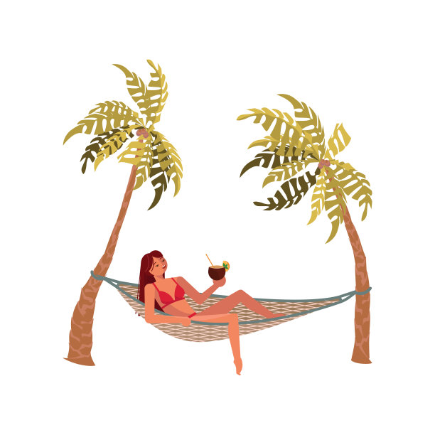 年轻美丽的女孩躺在吊床上图片下载