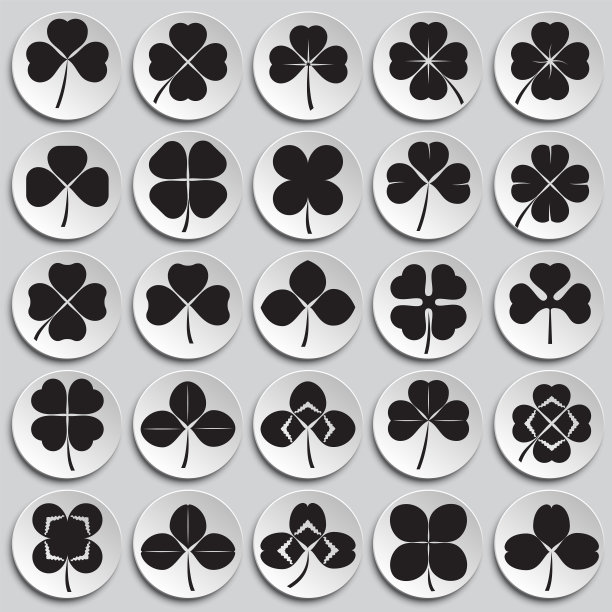 三叶草图标设置在平面和网页设计的盘子背景。简单的矢量信号。网站按钮或手机应用的互联网概念符号。图片下载