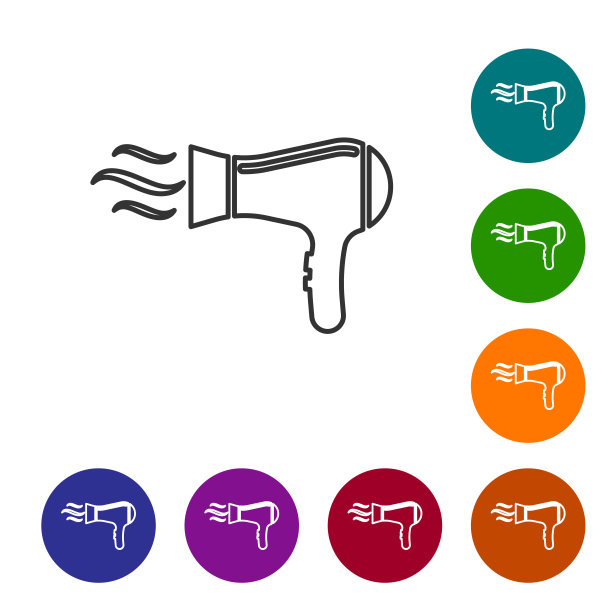 灰色吹风机线图标孤立的白色背景。吹风机的迹象。头发干燥的象征。吹热空气。矢量图图片下载