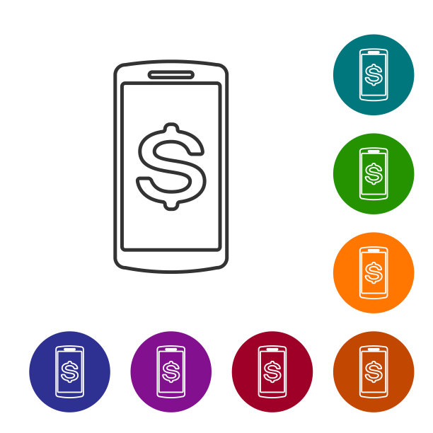 灰色智能手机与美元符号线图标孤立在白色背景。网上购物的概念。金融手机图标。在线支付图标。矢量图图片下载
