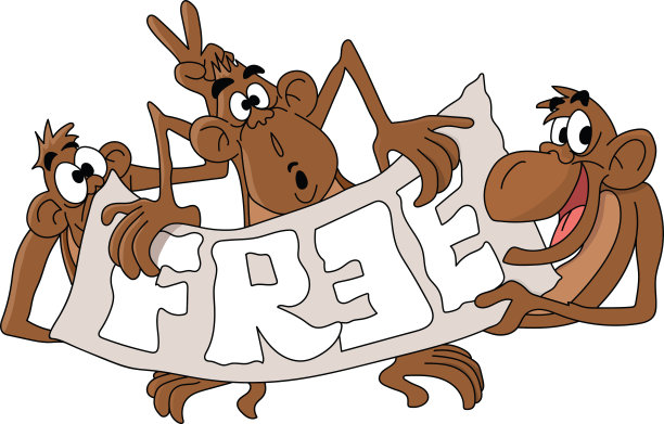 卡通猴子举着旗帜在他们的手矢量插图图片下载