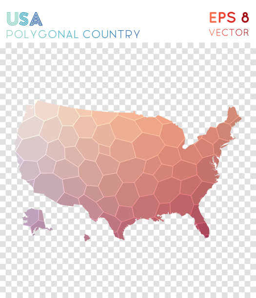 美国多边形地图，马赛克风格的国家。图片下载