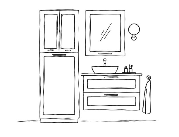素描浴室。浴室家具和脸盆。向量图片下载