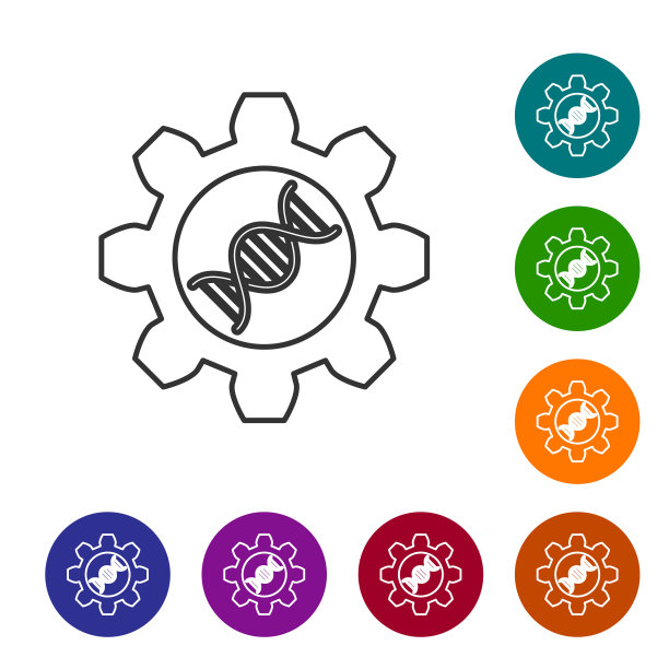 灰色遗传工程线图标孤立在白色背景。DNA分析，基因测试，克隆，亲子鉴定。设置图标在颜色圈按钮。矢量图图片下载