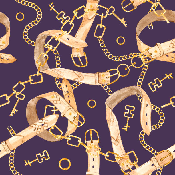 水彩无缝图案金链和彩色背景上的皮带。图片下载