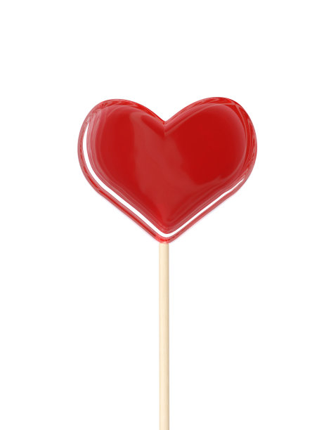 白色背景上孤立的心形棒棒糖图片下载