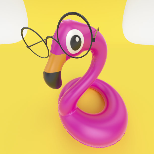 好奇的睁大眼睛盯着火烈鸟戴着眼镜，有趣的毕业概念，看着相机惊奇惊奇的动物，3d渲染图片下载