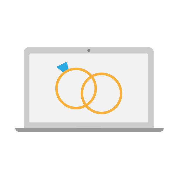笔记本电脑屏幕上的结婚戒指。矢量设计插图。图片下载
