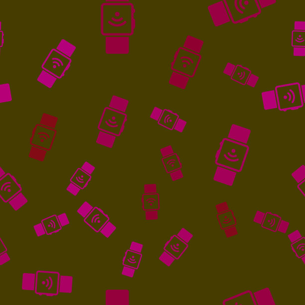 蓝色智能手表与无线符号图标隔离无缝模式上的蓝色背景。矢量图图片下载