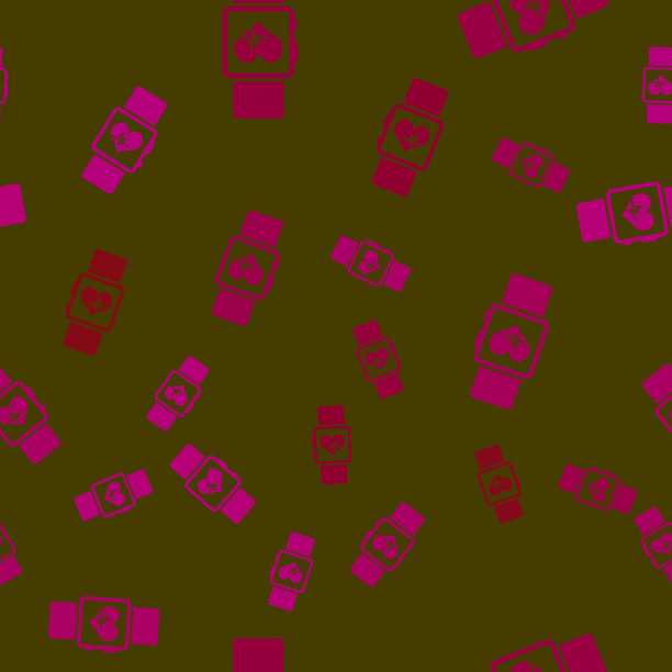 蓝色智能手表显示心跳频率图标孤立无缝模式在蓝色背景。健身应用程序的概念。矢量图图片下载