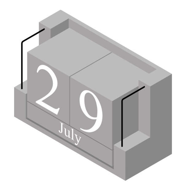 日历上的7月29日。灰色木块日历目前日期29和7月孤立在白色背景上。假期。的季节。矢量等距图图片下载