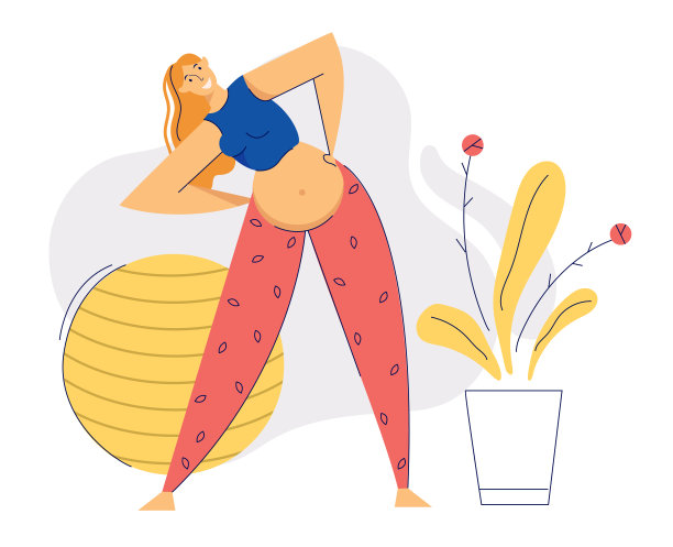 瑜伽姿势的孕妇。年轻的怀孕母亲练习健美操。运动健康生活方式生育概念。怀孕女孩与腹部训练。矢量平面卡通插图图片下载