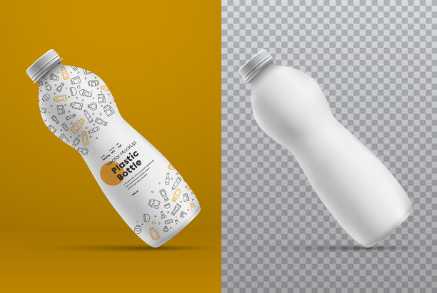 矢量现实模型塑料白色瓶子表示标签设计。图片下载