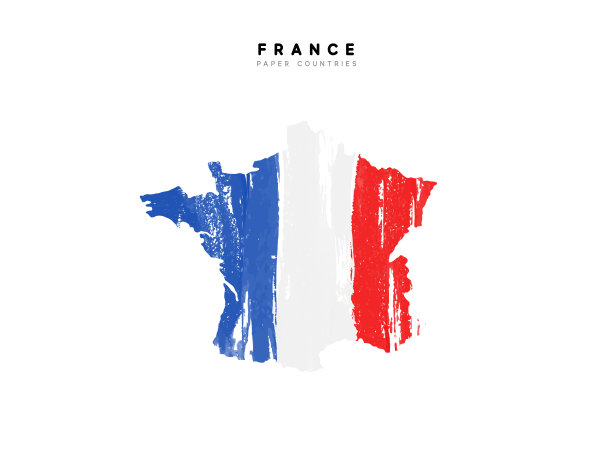 法国详细地图与国旗的国家。用水彩颜料绘制国旗的颜色图片下载
