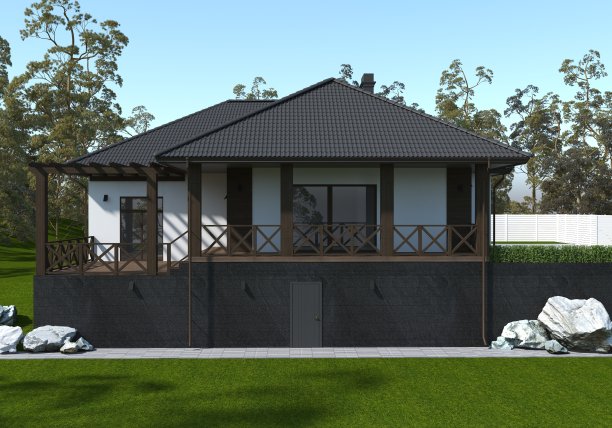 一个乡村别墅的外部，农舍，可视化，3D插图图片下载