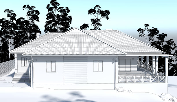 一个乡村别墅的外部，农舍，可视化，3D插图图片下载