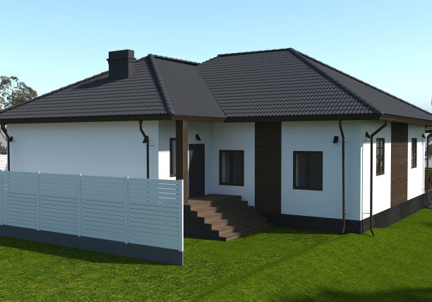 一个乡村别墅的外部，农舍，可视化，3D插图图片下载