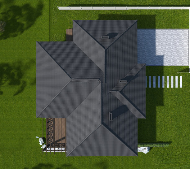 一个乡村别墅的外部，农舍，可视化，3D插图图片下载