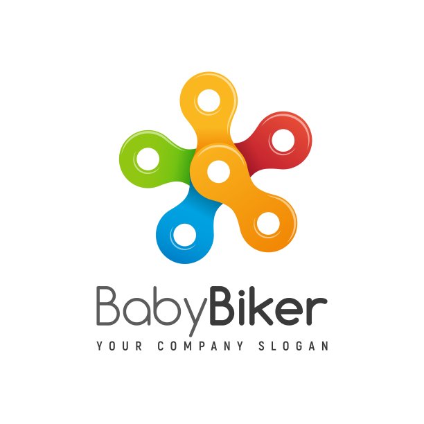 自行车链矢量彩色孤立图标。儿童自行车商店标志模板上的白色背景。风格化的五角星。图片下载