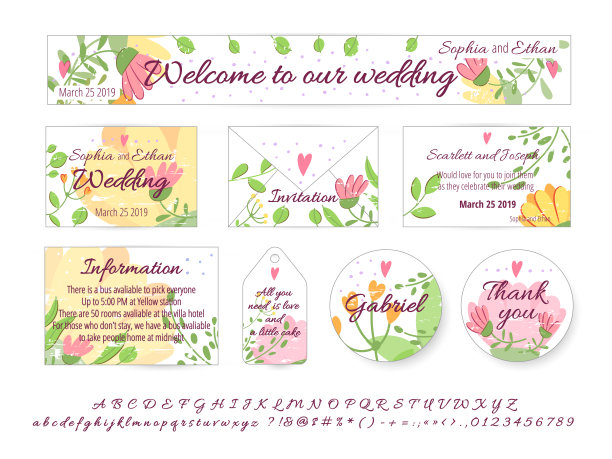 矢量一套快乐婚礼设计卡片图片下载