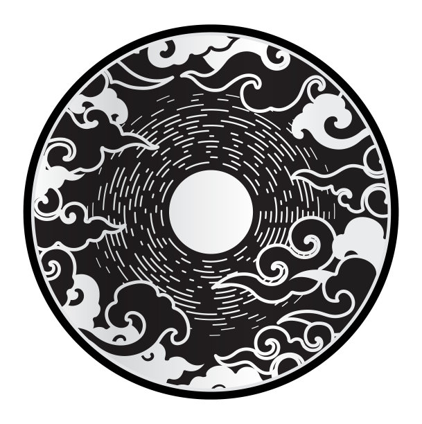 月亮与云彩的东方装饰设计元素图片下载