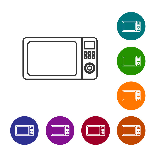 灰色微波炉线图标上的白色背景。家用电器图标。设置图标在颜色圈按钮。矢量图图片下载