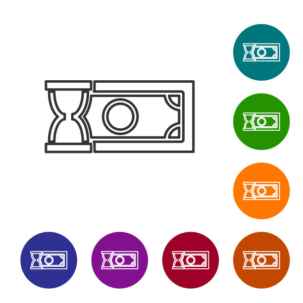 灰色快速支付线图标上的白色背景。快速转账支付。金融服务，快速贷款，时间就是金钱，现金返还的理念。设置图标在颜色圈按钮。矢量图图片下载