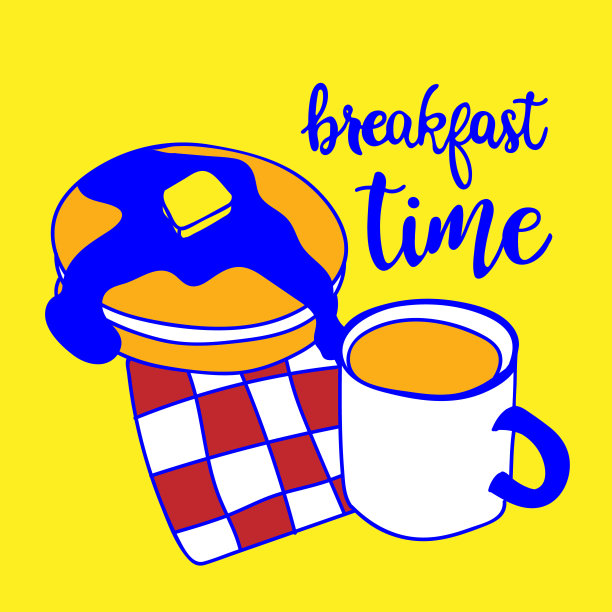 咖啡和煎饼，涂鸦艺术，早餐设计元素，色彩背景，食物画图片下载