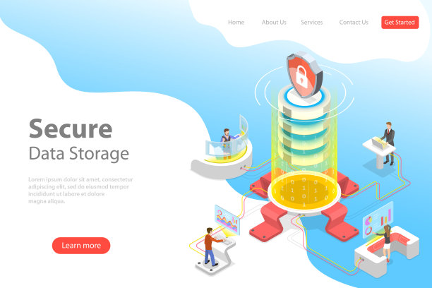 平面等距矢量登陆页面模板的安全在线存储。图片下载