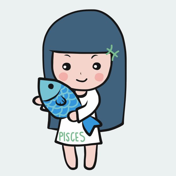 双鱼座女孩星座卡通矢量涂鸦插画图片下载