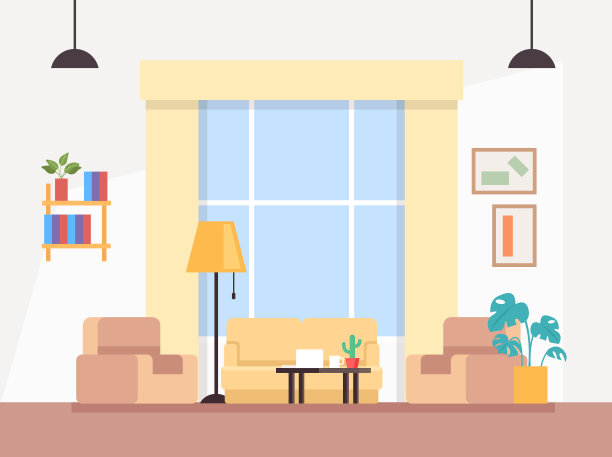现代客厅室内概念。矢量平面设计插图素材图片
