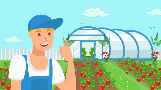 农民种植草莓矢量插图图片下载