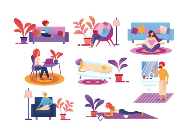 人们每天的生活规律，花时间在家。图片下载