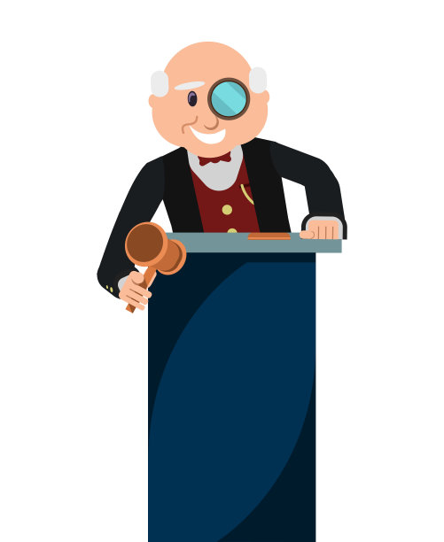 老人拍卖师与木槌在拍卖行。图片下载